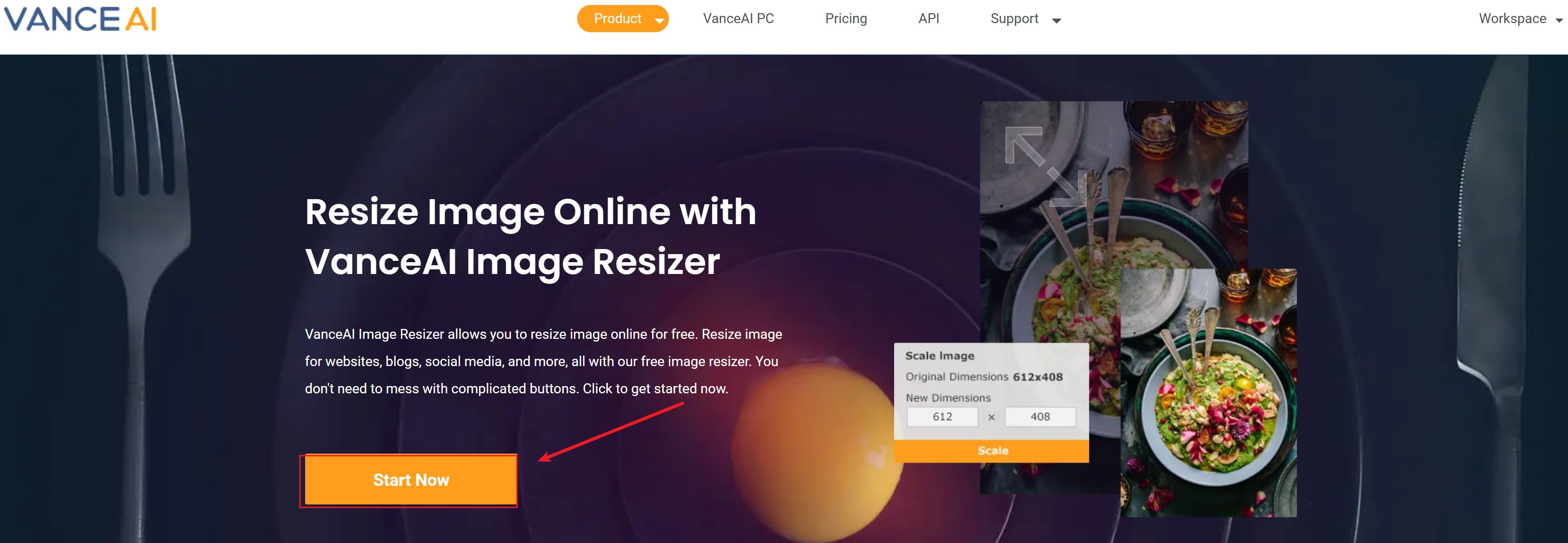 VanceAI Image Resizer home page